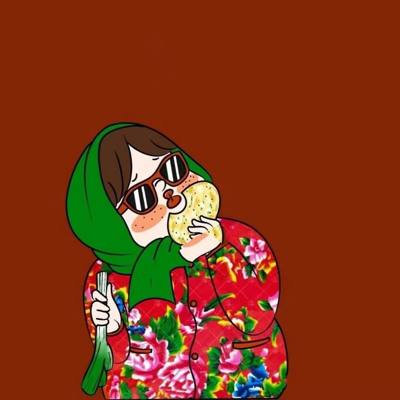 大花袄头像背景图花棉袄卡通图片绿头巾 分享日常是快乐,得到回应就