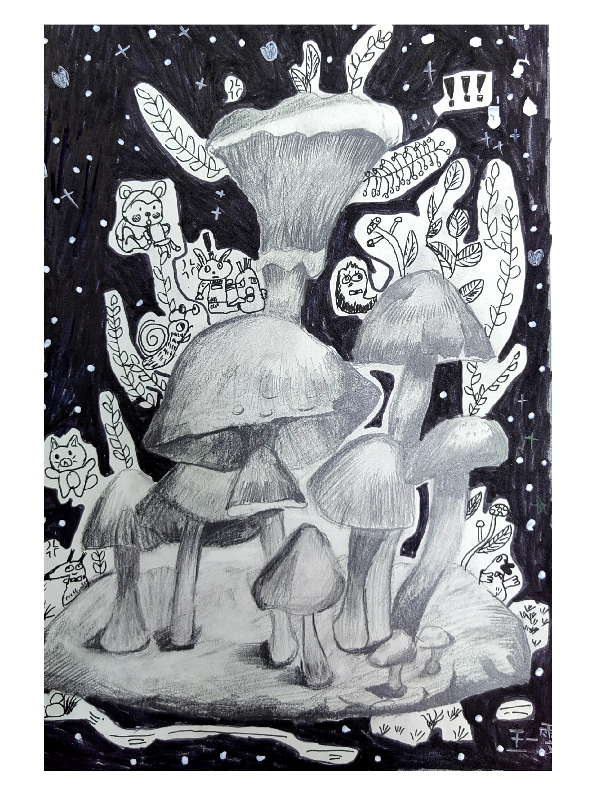 学生作品—创意素描《蘑菇