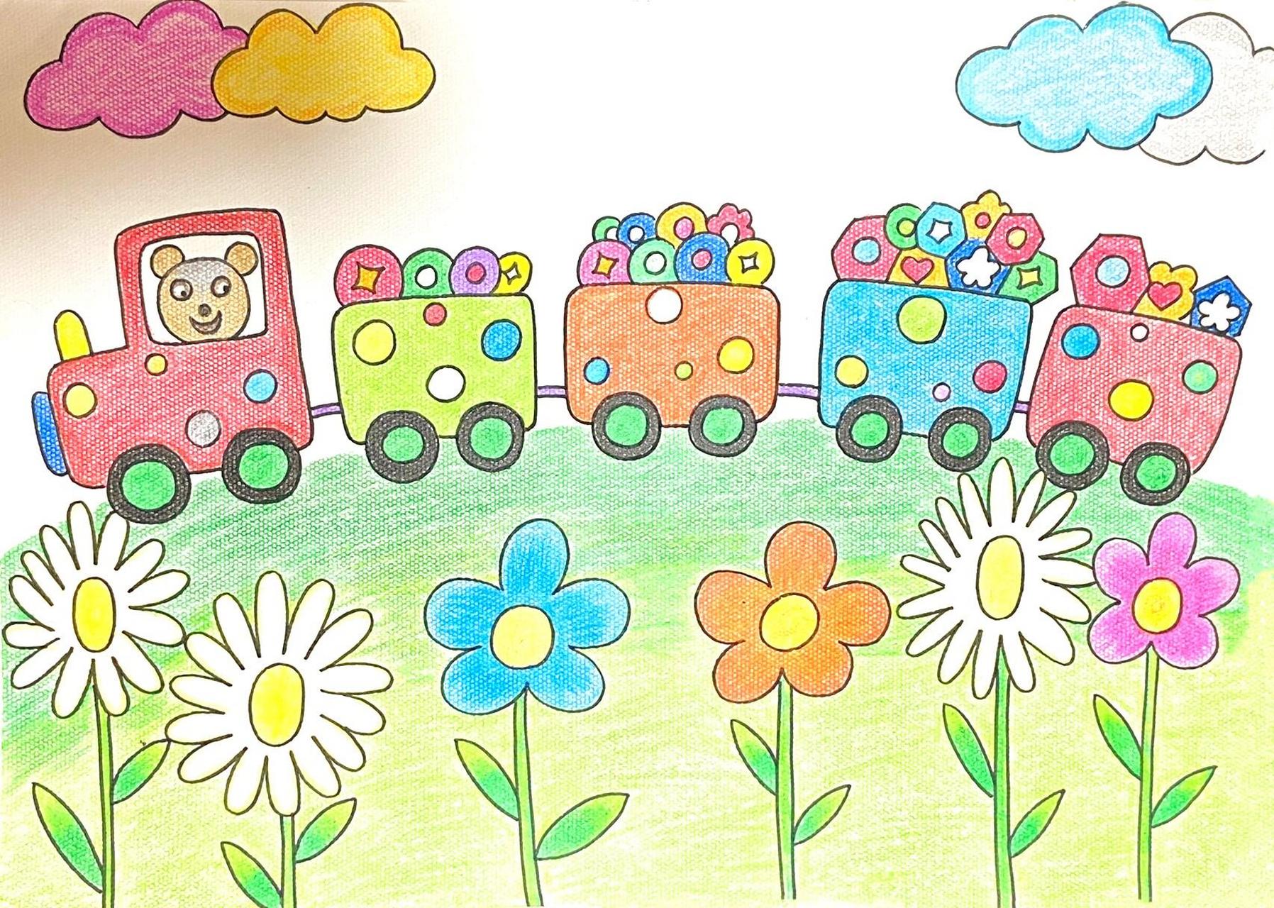 创意儿童画 简笔画 卡通画 小火车