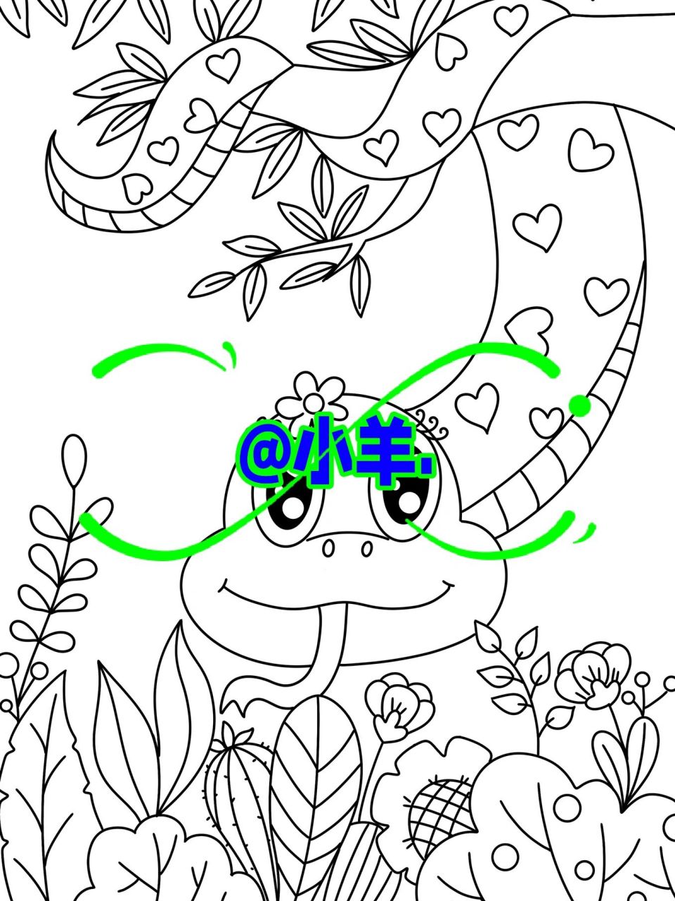 小花蛇97儿童创意画 儿童画 带线稿 #创意美术儿童画# #儿童创意画