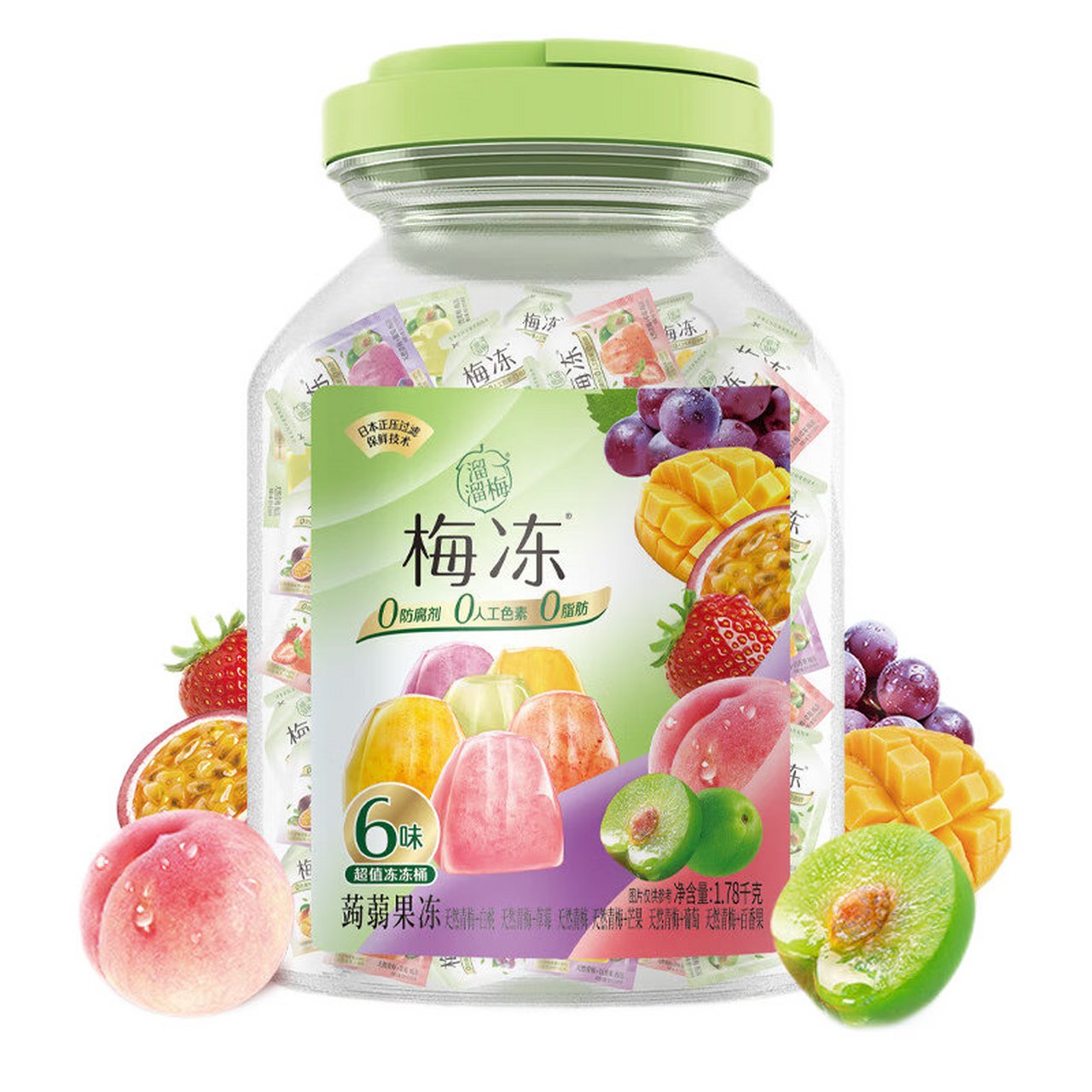 【肖战推荐】溜溜梅梅冻天然梅冻1780g六味超值桶蒟蒻果冻0脂肪