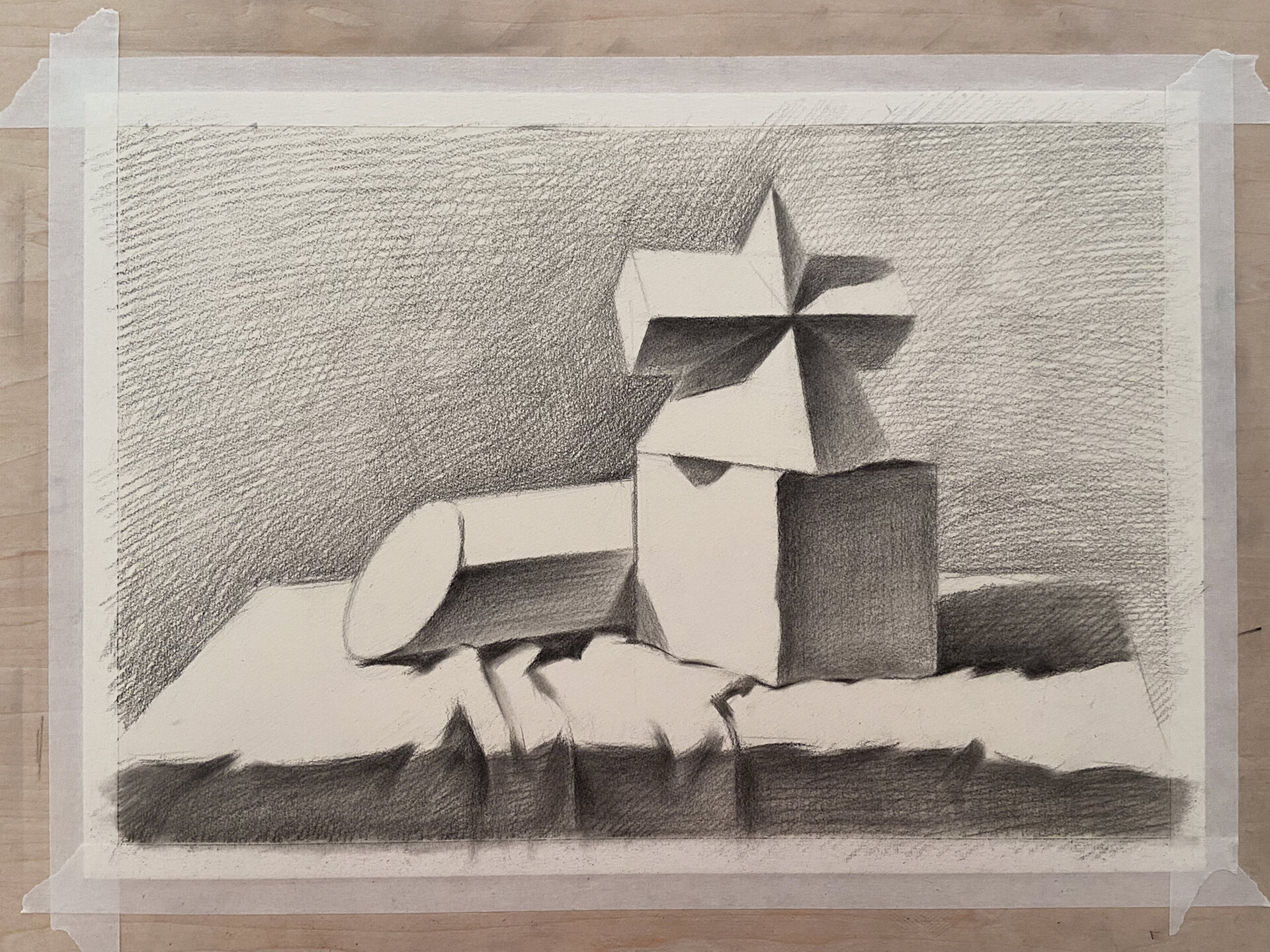 全因素素描 | 三个石膏几何体组合【步骤图】 #笔记灵感# #素描