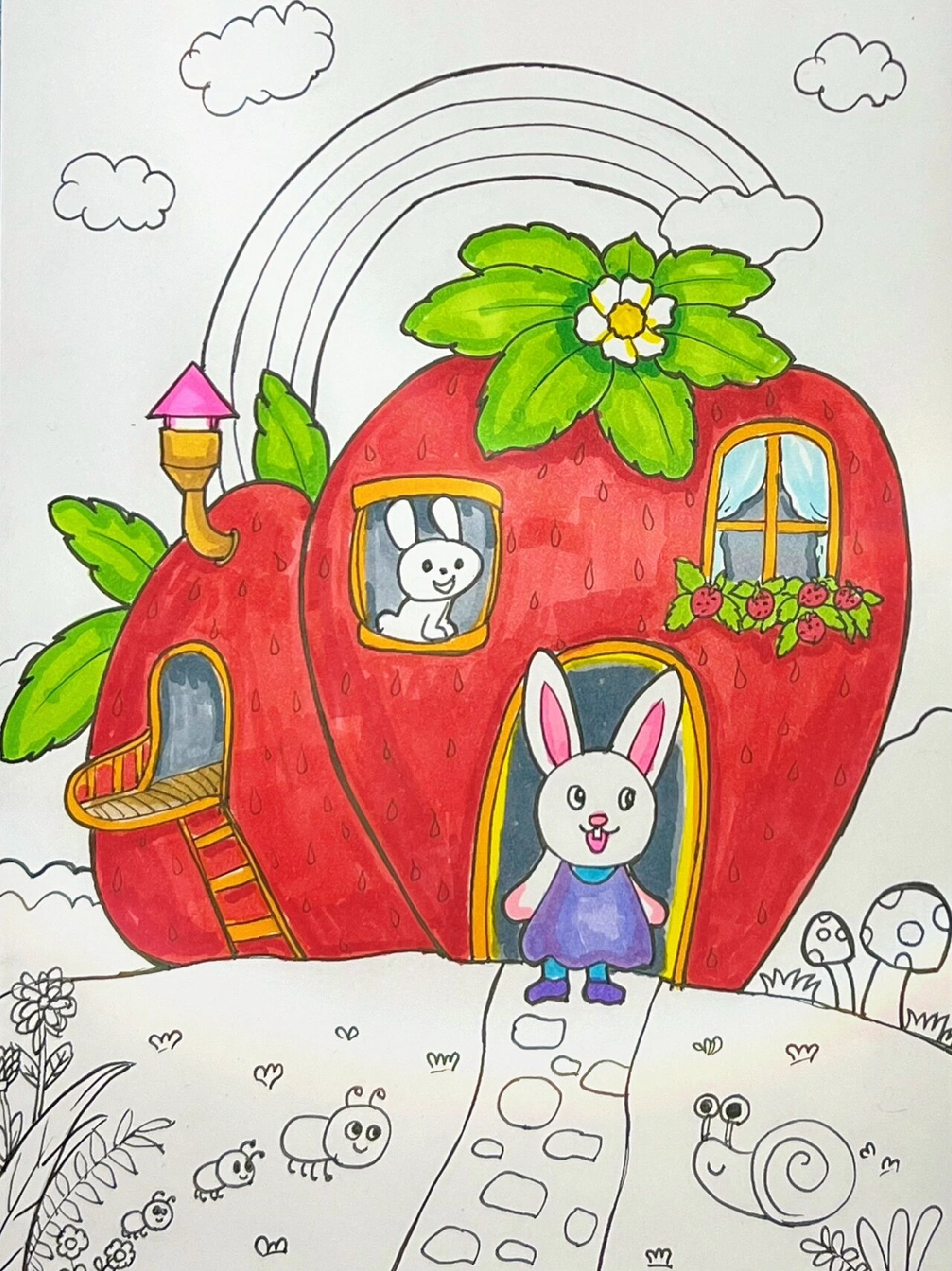 儿童画|草莓房子