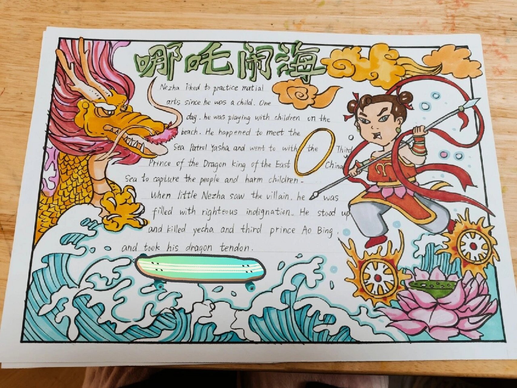 哪吒闹海神话故事手抄报 阅读手抄报