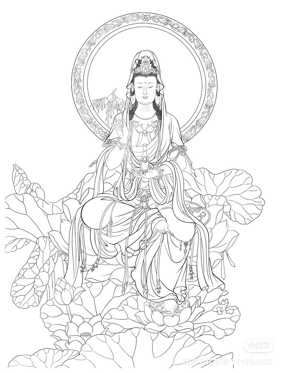 工笔画底稿修改稿观世音菩萨 关注我的朋友知道这是幅旧作,改了一下