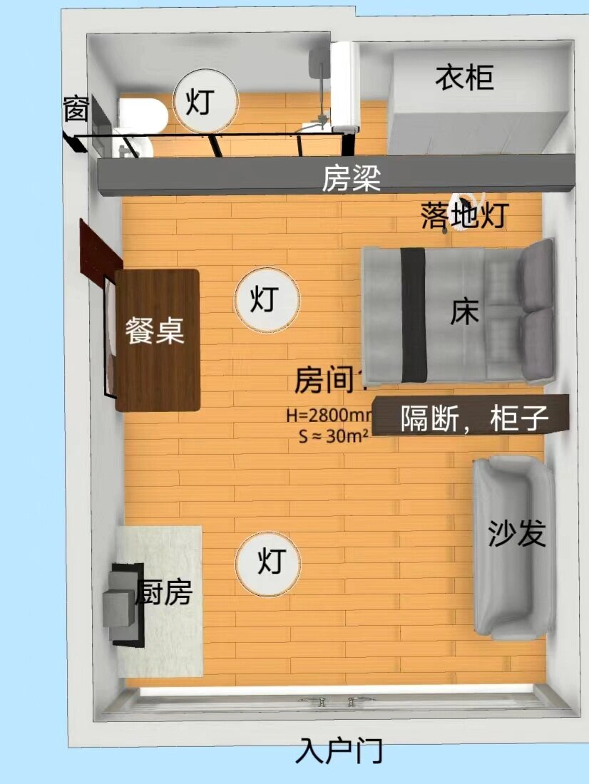 给婆婆的30平车库,装修效果(自制,请指教)