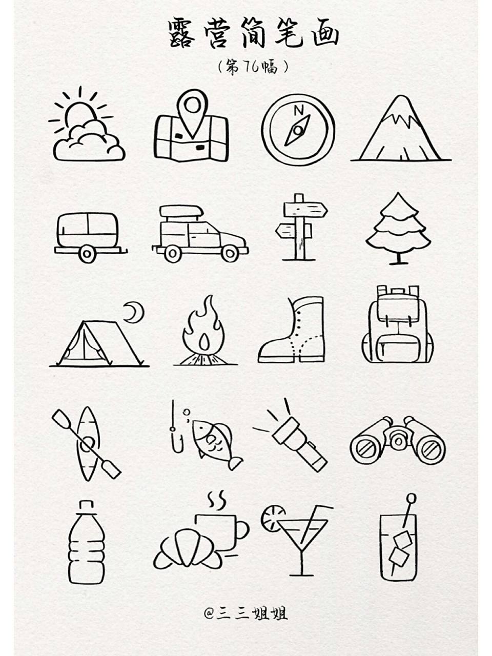 露营主题简笔画|第76幅 最近露营很火哦 春天到了 又可以出去搭帐篷啦