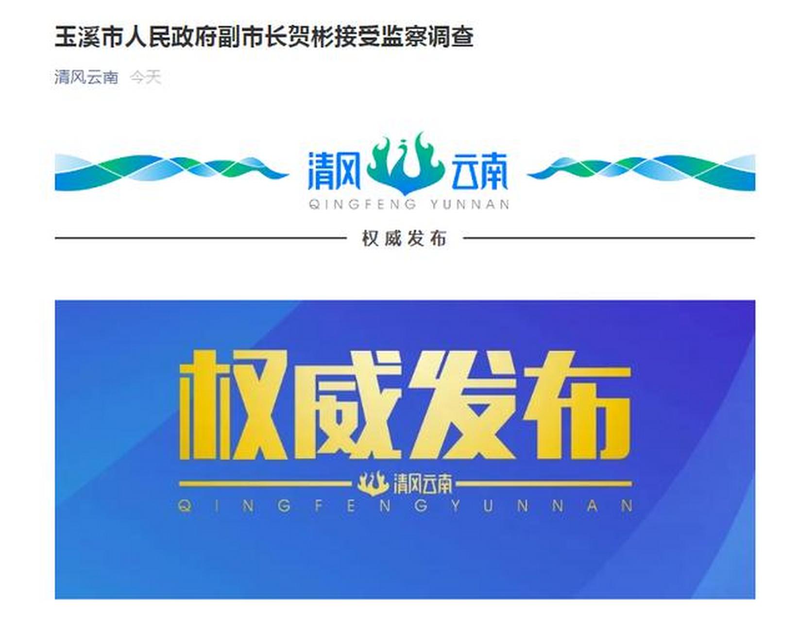 玉溪市人民政府副市长贺彬因在玉溪市通海县杞麓湖污染治理有关问题中