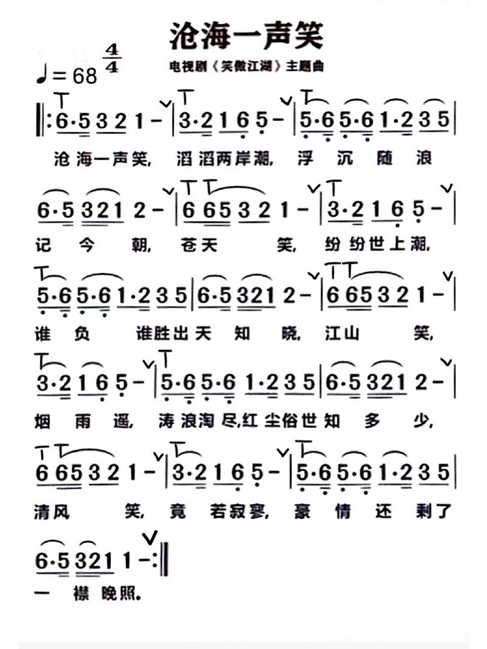 葫芦丝曲谱《沧海一声笑》 分享曲谱《沧海一声笑》#葫芦丝教学