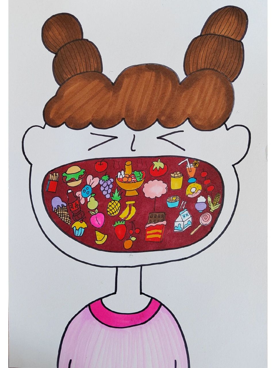 爱吃零食的大嘴巴创意儿童画 前面我也发了一个,这个是升级版本,加大