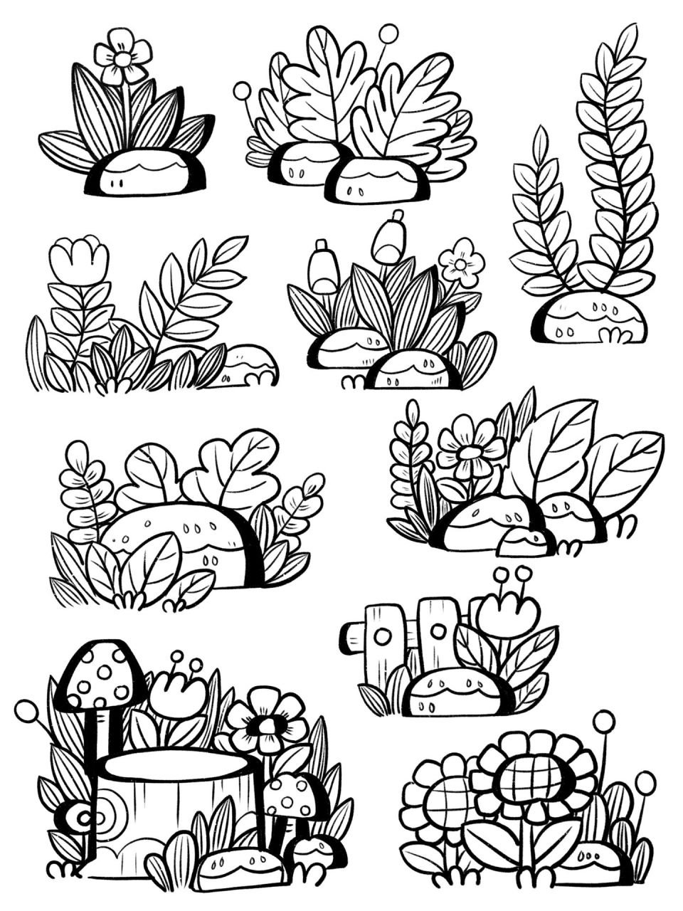 植物花丛简笔画98万能素材2 儿童画植物花丛素材,所有户外场景适用.