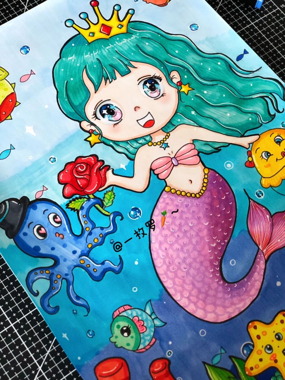 儿童创意画|海底世界主题画|美人鱼 可爱的美人鱼0469♀15被
