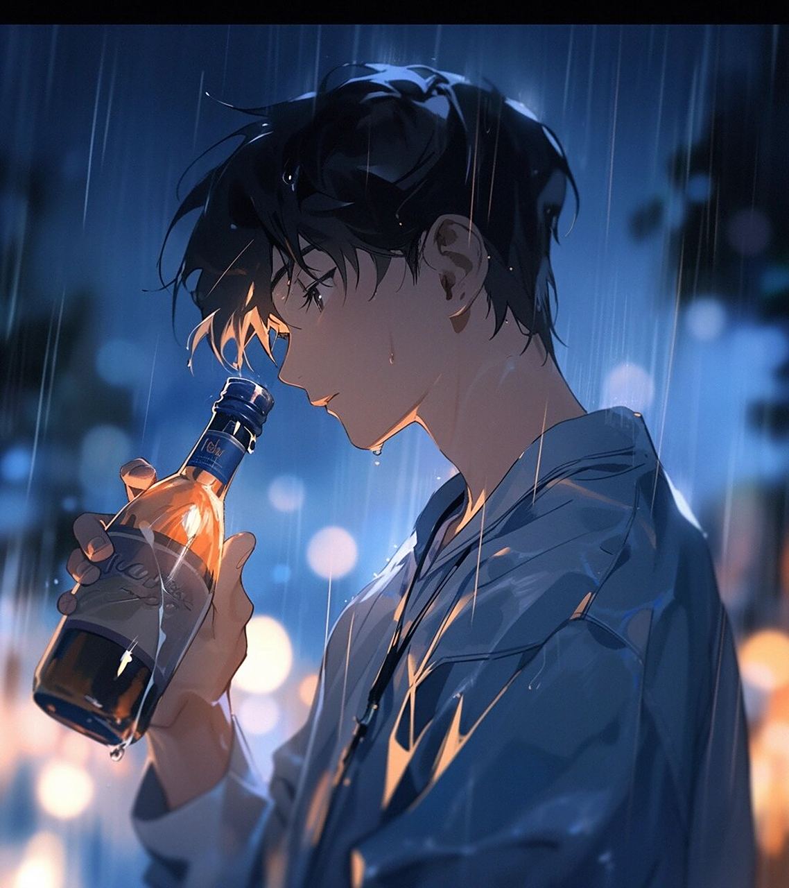 简约男生头像 i 喝着喝着就哭了 愈系男头,蓝色系,治愈系, 关键词:at