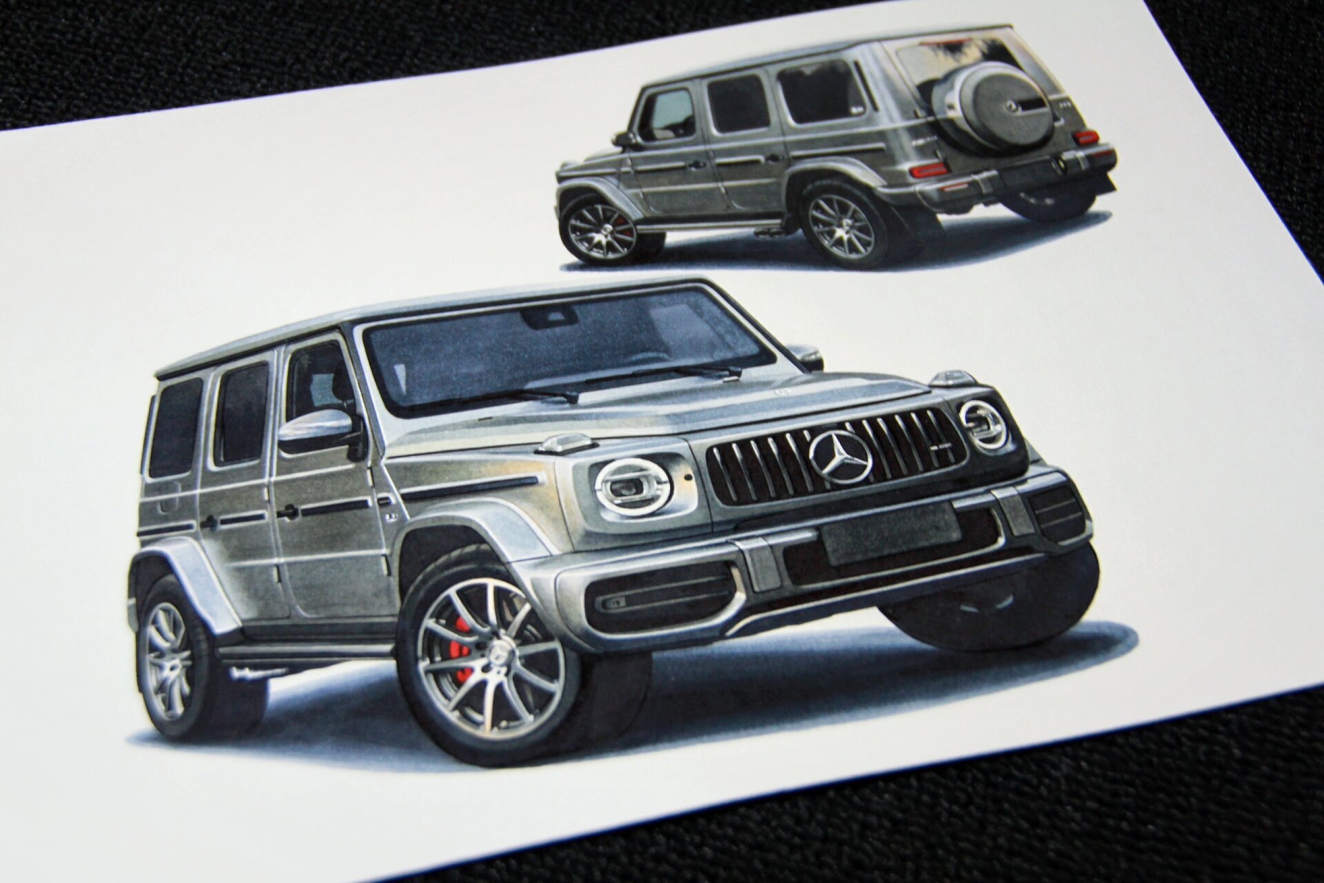 原创马克笔手绘奔驰g63 amg 手绘一组朋友的梅赛德斯奔驰amg g63,在