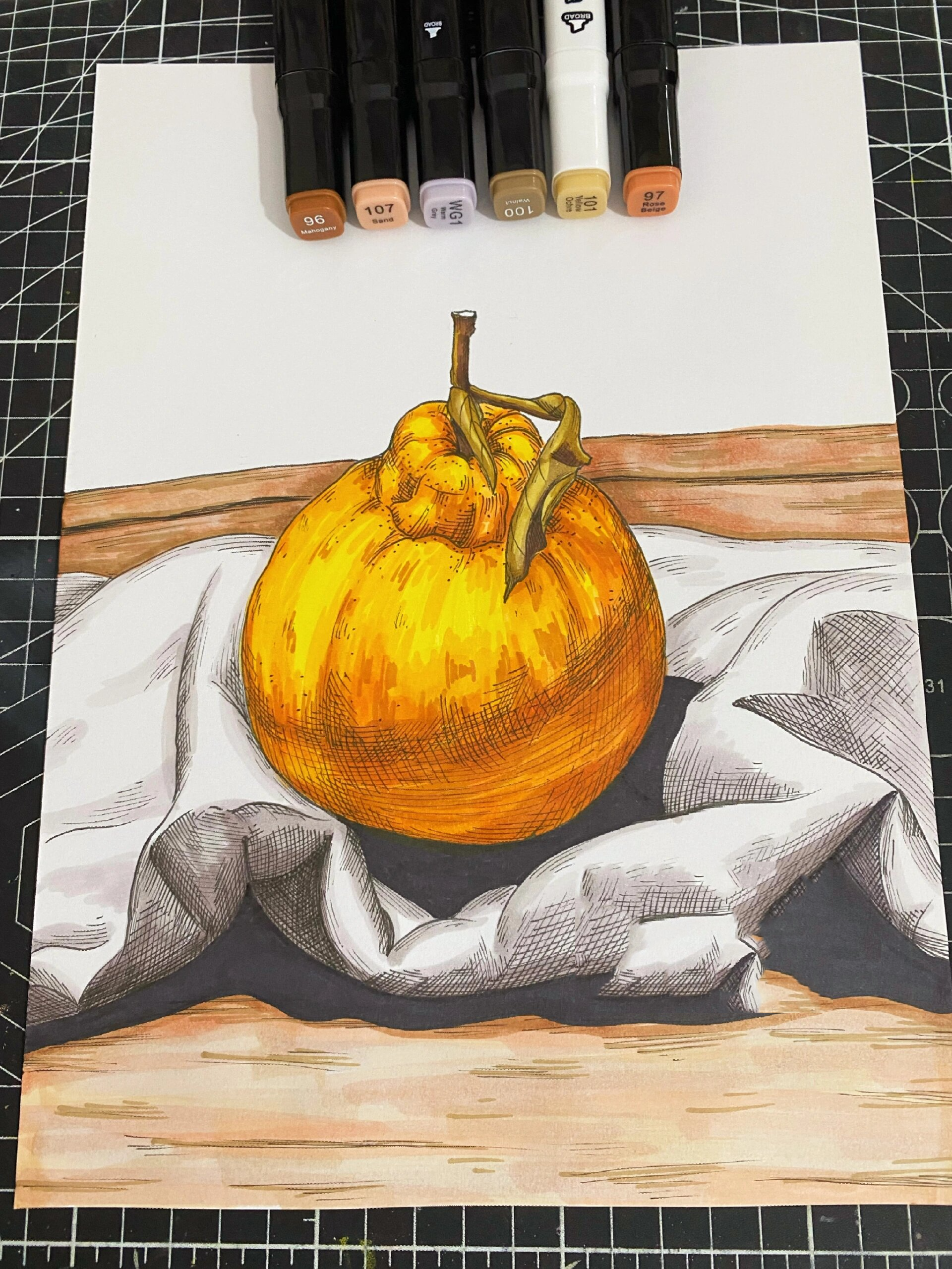 静物写生‖《丑橘》‖线描‖马克笔上色