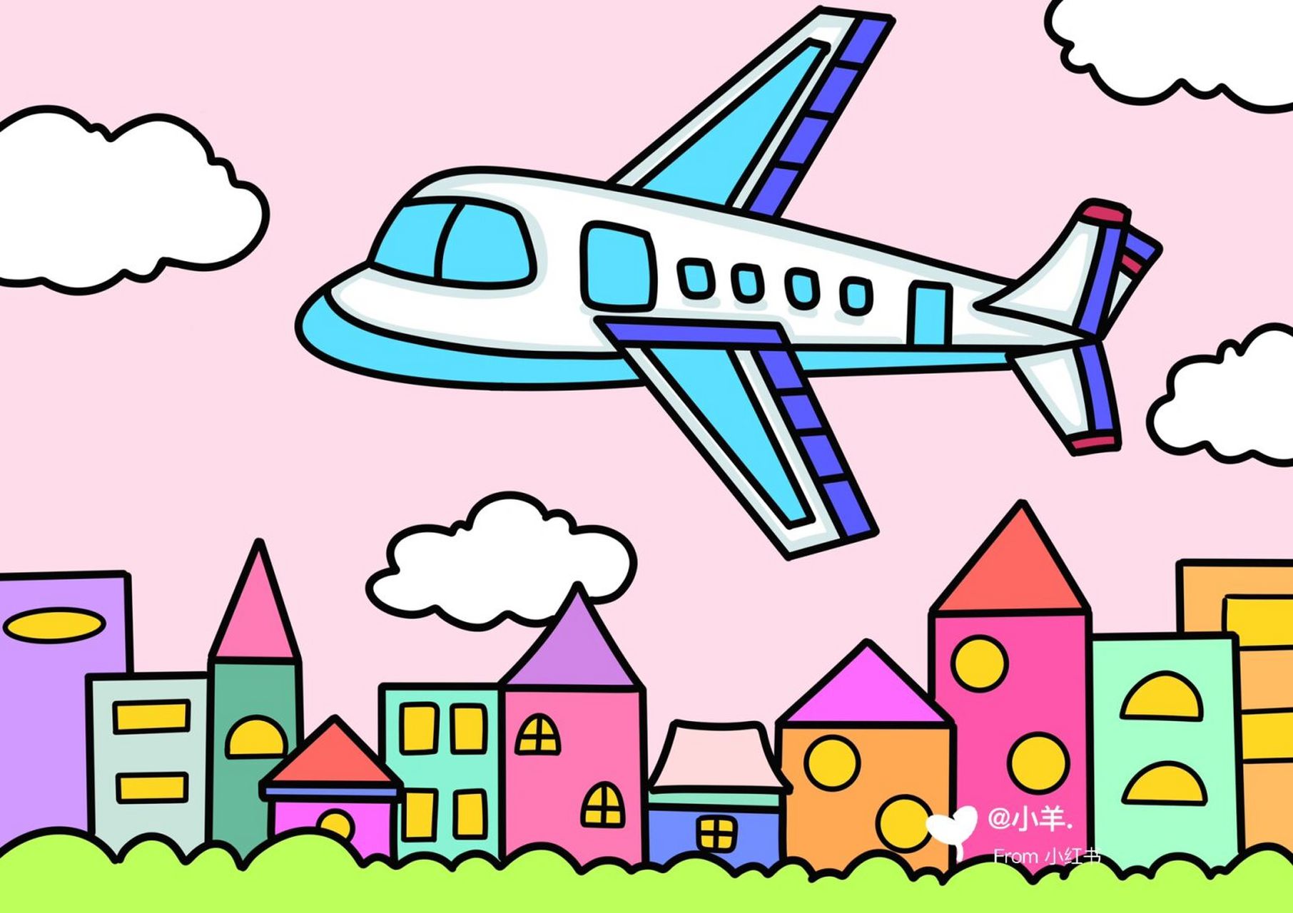 飞机7615儿童创意画 简单易画 带线稿 #儿童创意画# #创意儿童画