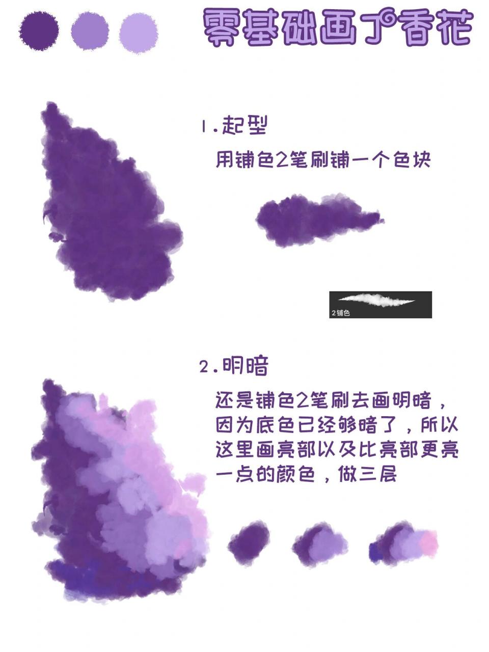零基础学插画丨紫色丁香花的画法 夕子老师画的紫色丁香花好看吧 四步