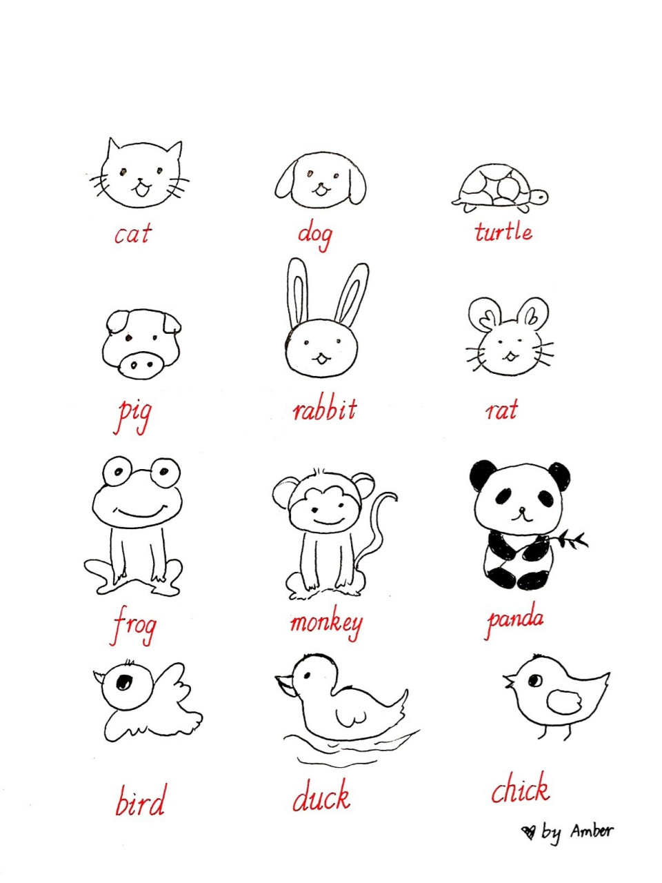 小学英语简笔画必备 今天给学生上课,直接在黑板上画小动物,感觉挺有