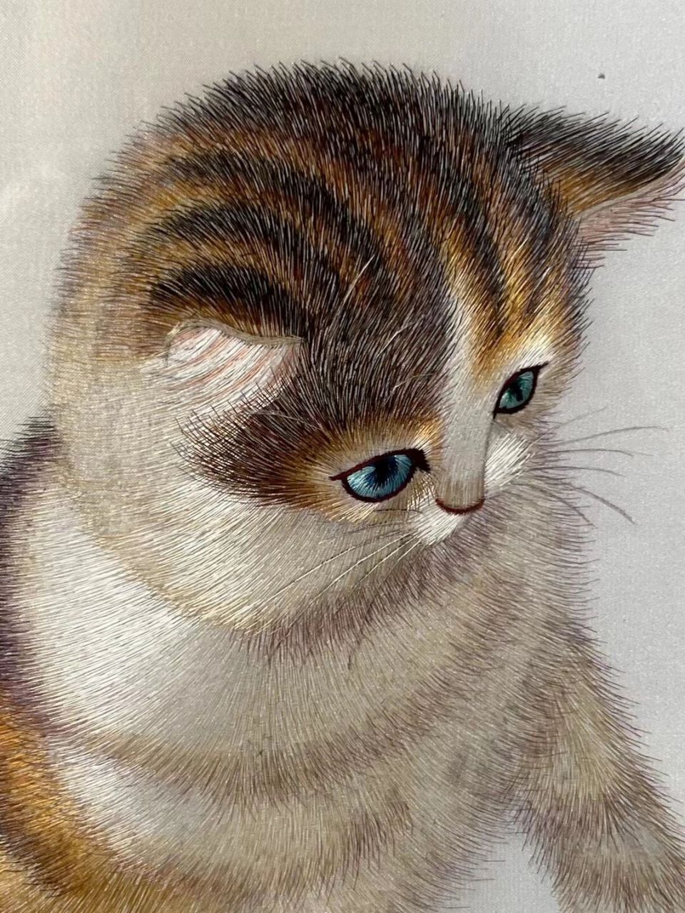 创汇时期苏绣猫嬉图绣片挂屏 创汇时期苏绣猫嬉图绣片挂屏,好品,绣工