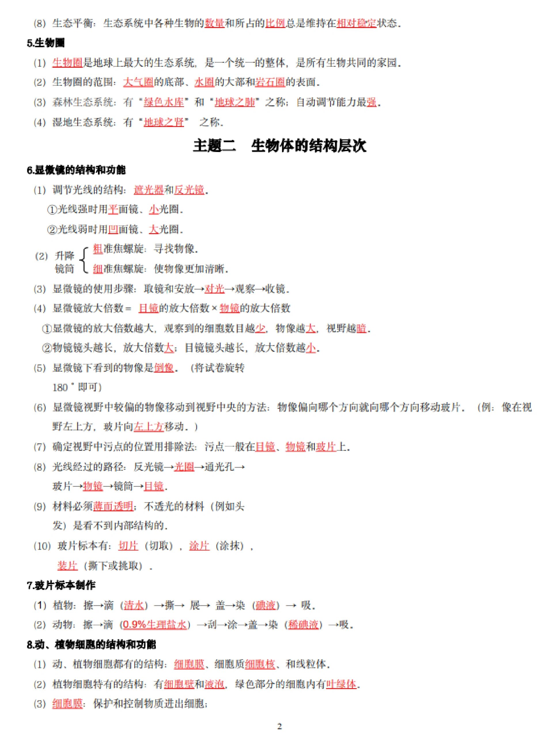 初中生物知识点汇总(中考84个核心考点