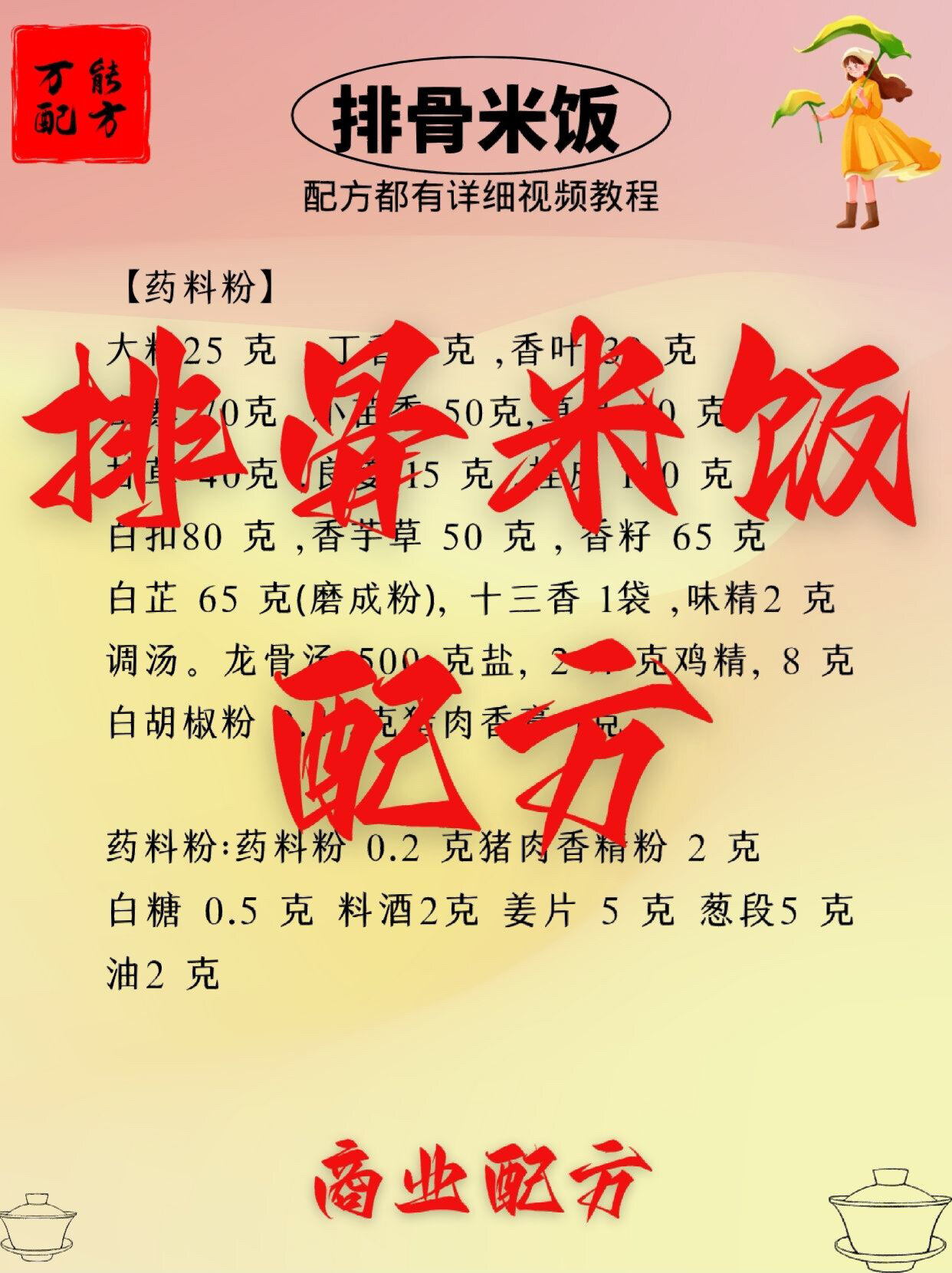 开了20年店铺的排骨米饭配方,终于要到了配方,非常详细和全面的教程