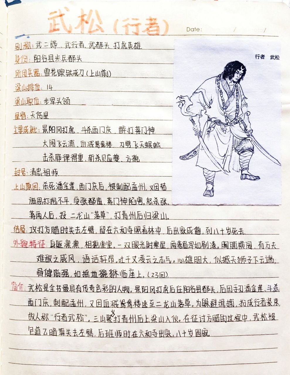 《水浒传》人物卡:【武松】(行者)