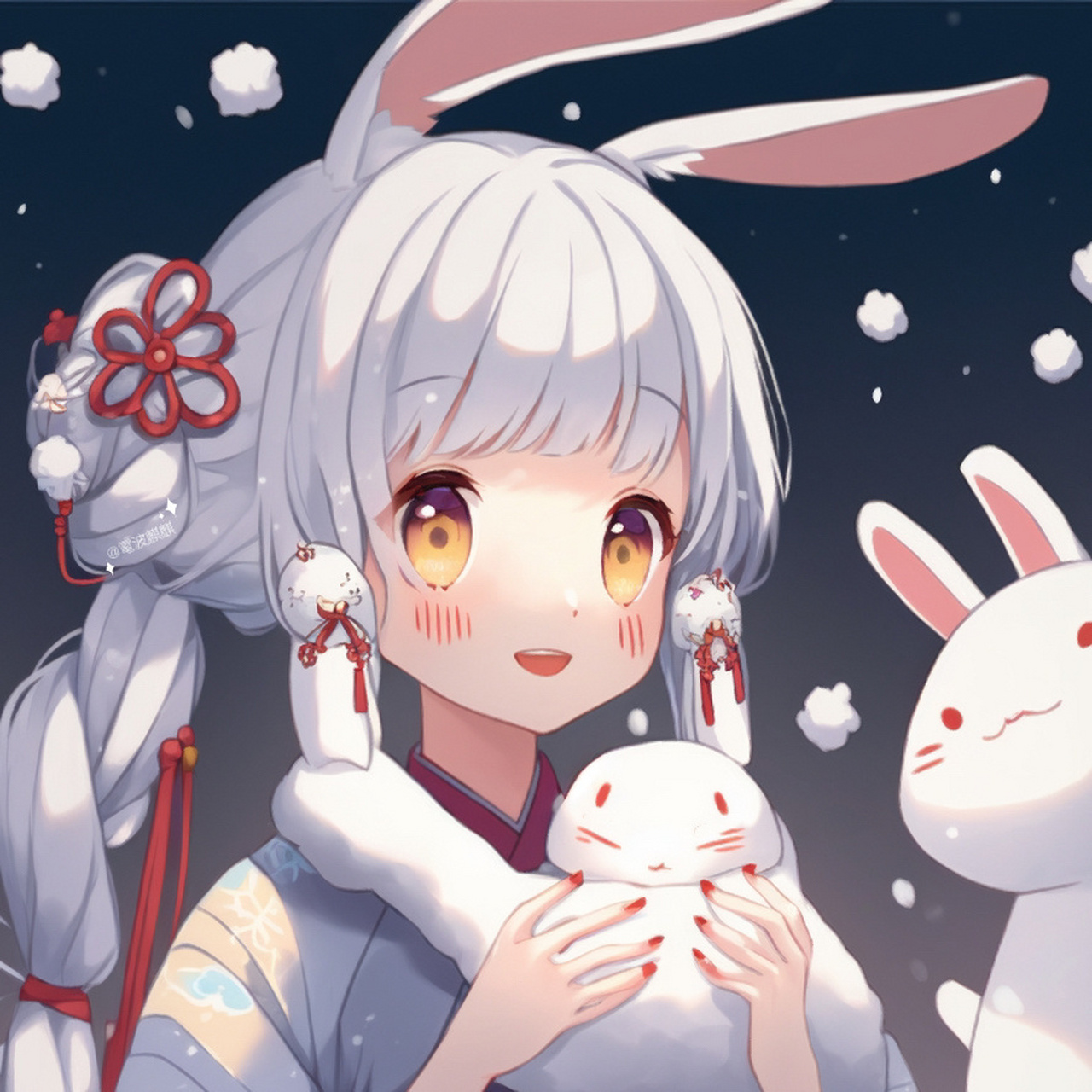 niji头像90新年白发红瞳雪兔子 截好的正方形头像在最后面,可以截图
