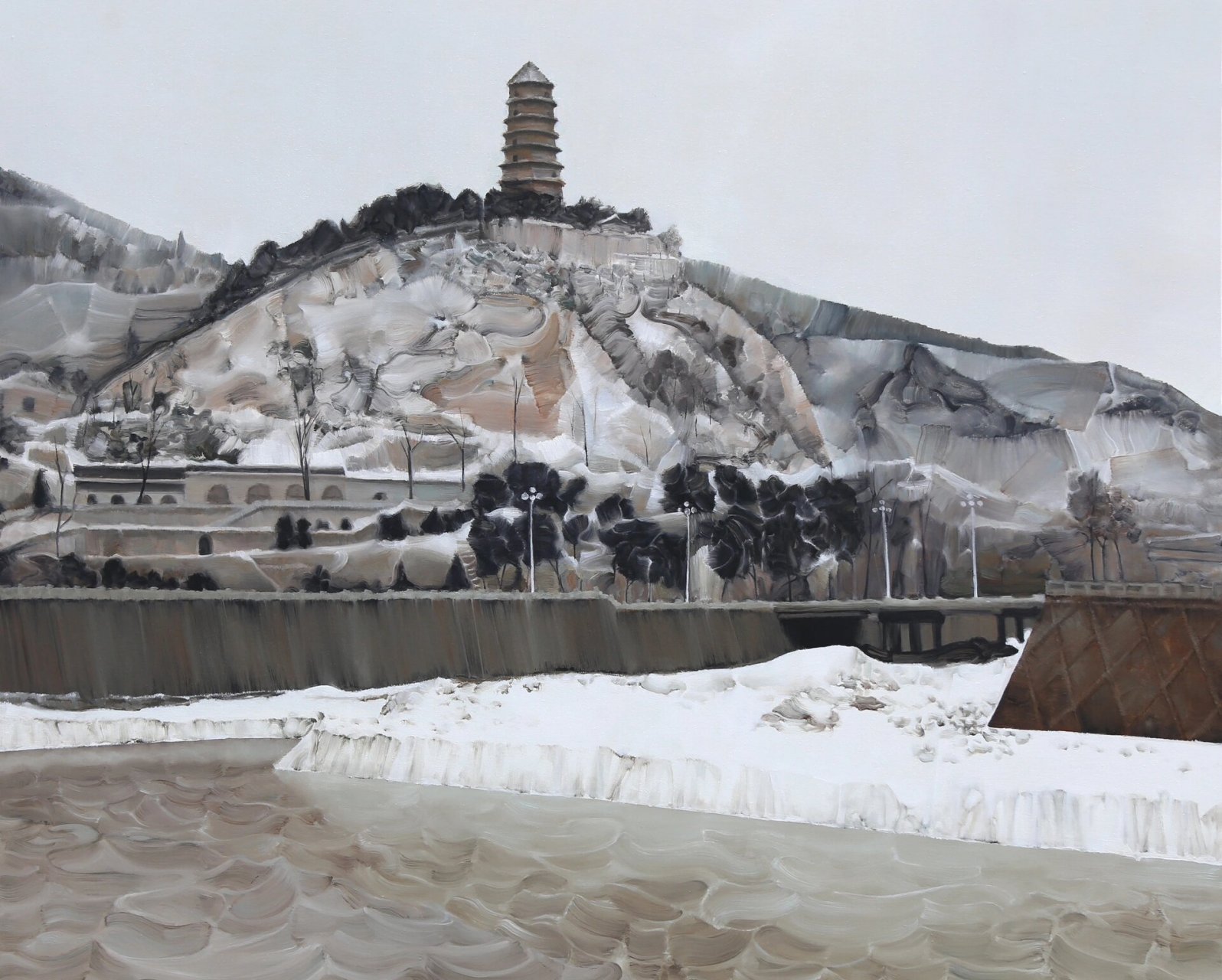 如今十年磨一剑,在江西师大马志明老师的指导下完成了这幅延安宝塔山.