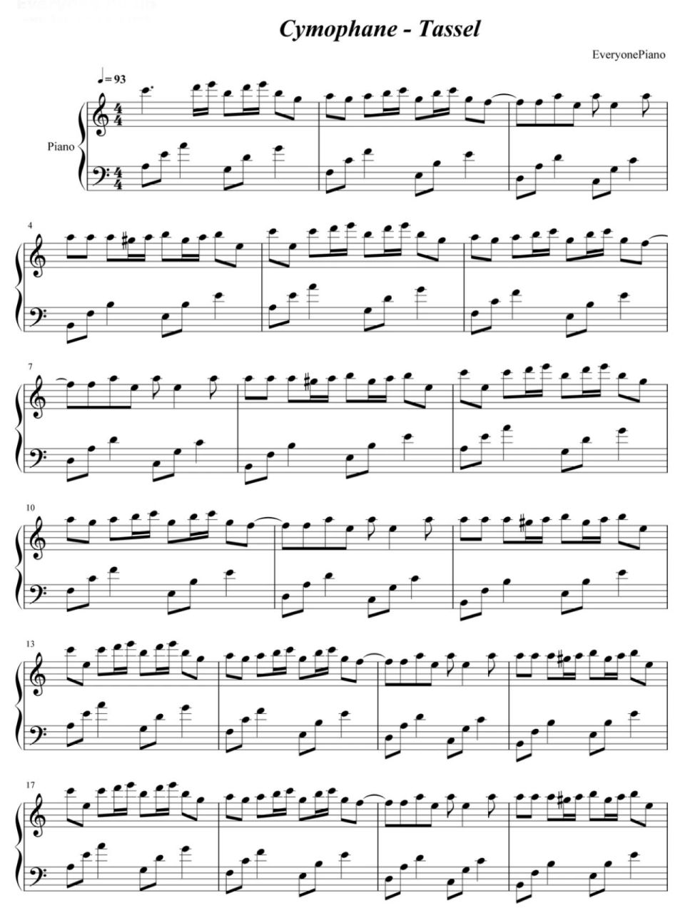 《tassel》钢琴谱 《tassel》 出于欧美男歌手cymophane.