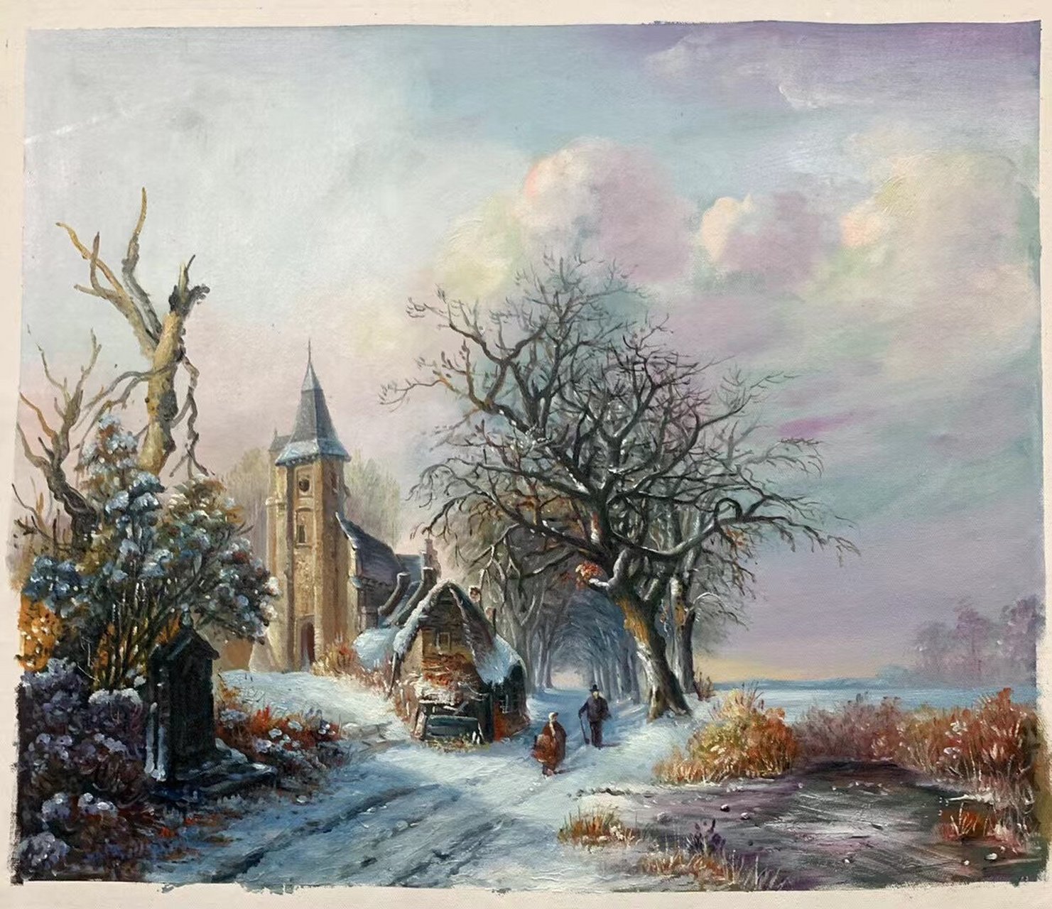 手绘油画治愈雪景风景50x60 因为我知道,只有经历过这个场雪,才能拥有