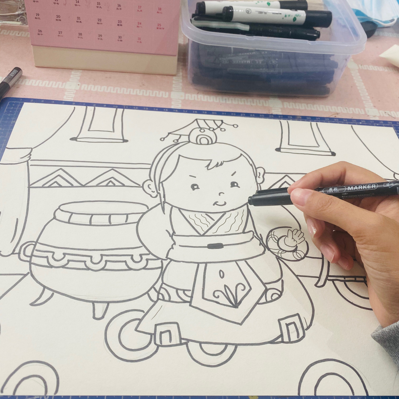 成语系列儿童画 今天周五有早课,画了《一言九鼎》《大禹治水》成语