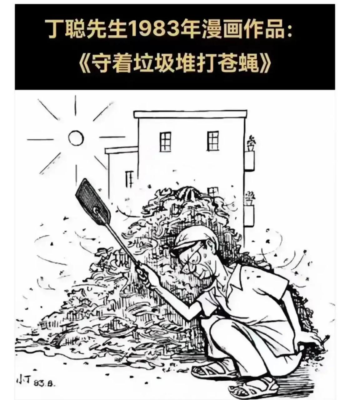 40年前,丁聪大师的《守着垃圾堆打苍蝇》漫画,和现在的网络流行语"屎
