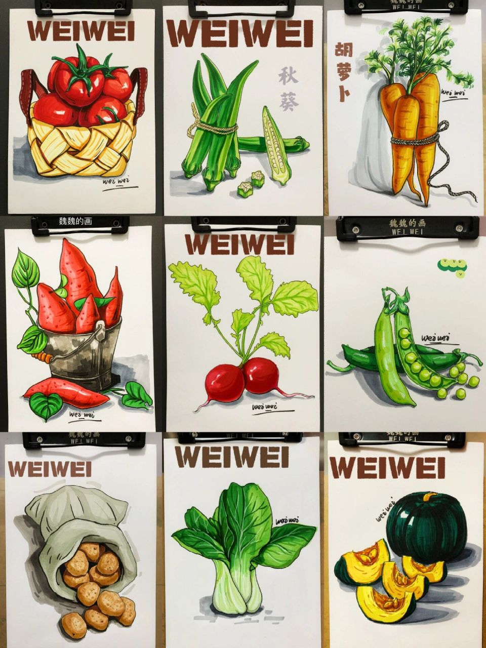 马克笔写生手绘蔬菜系列(全套16张)   全套16张a5大小