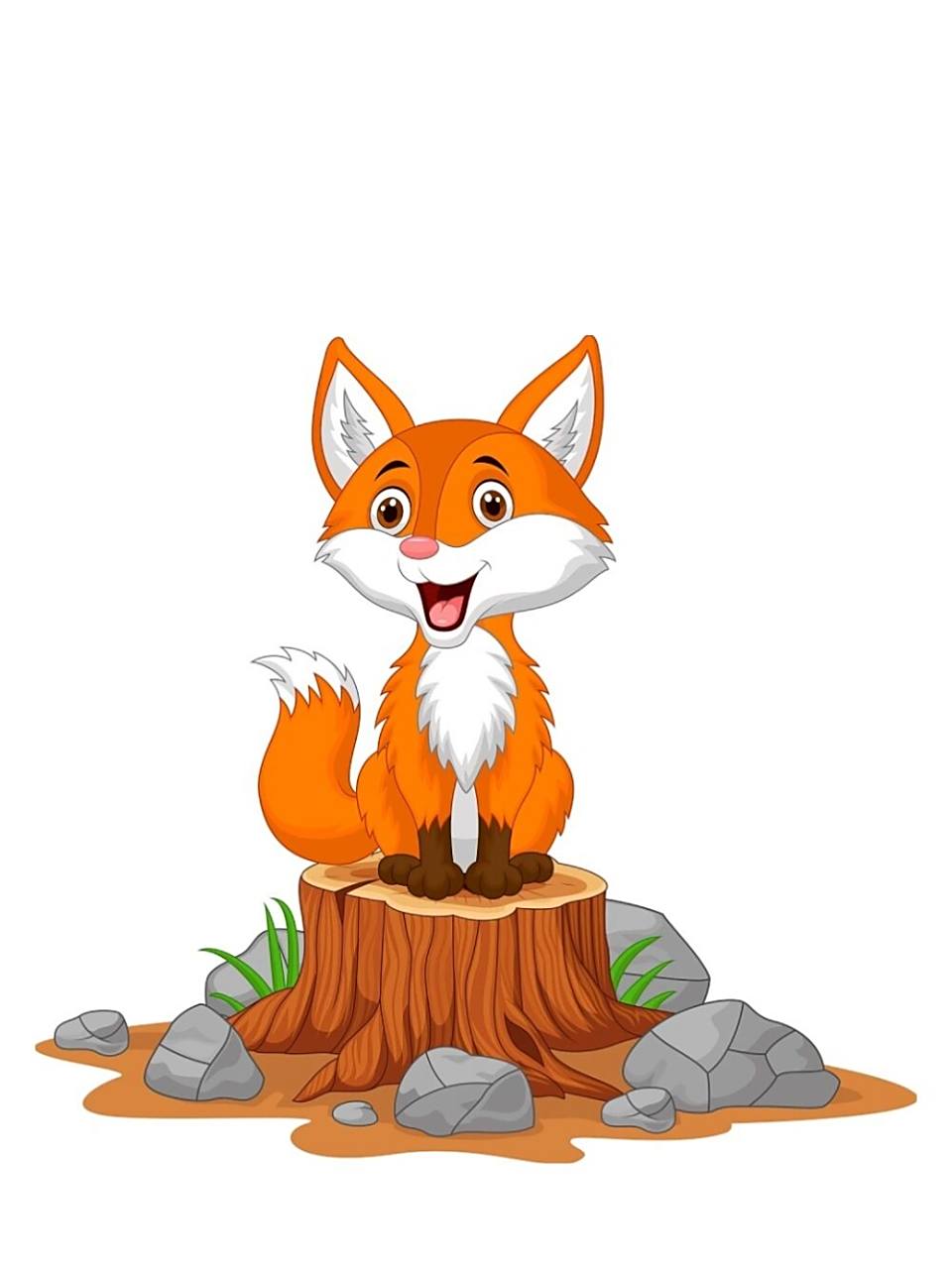 免抠元素|卡通快乐狐狸坐在树桩上 在浩瀚的大自然中,有一种神秘的