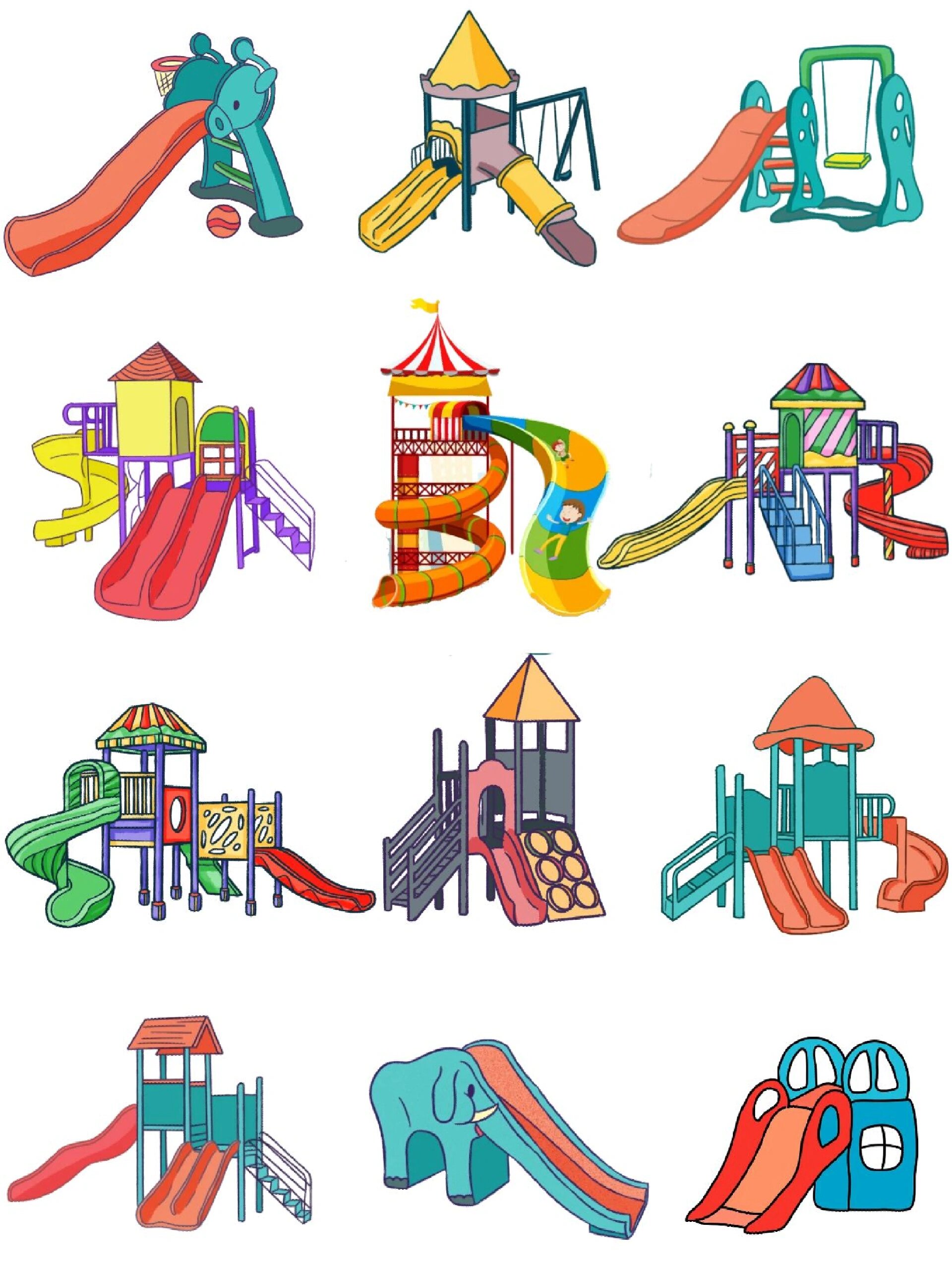 免抠png|幼儿园游乐场滑梯玩具素材插画