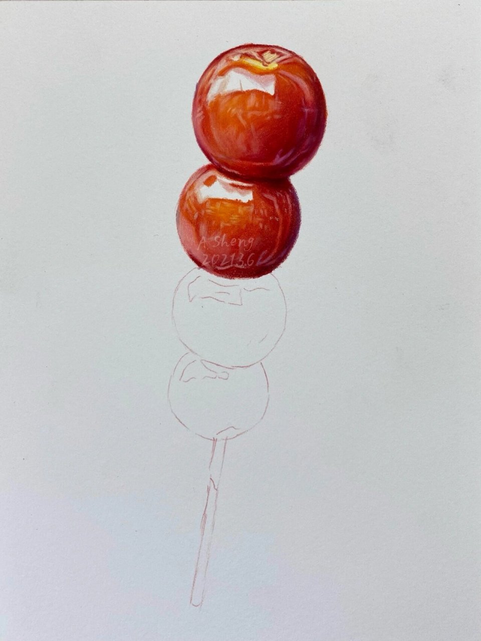 彩铅画糖葫芦丨附过程图及讲解 7315用到的工具为:获多福细纹水彩