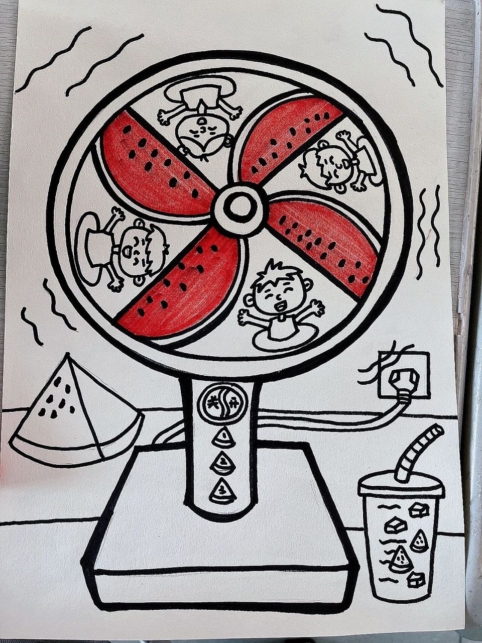 儿童画《西瓜风扇》 夏天的风是西瓜味的91