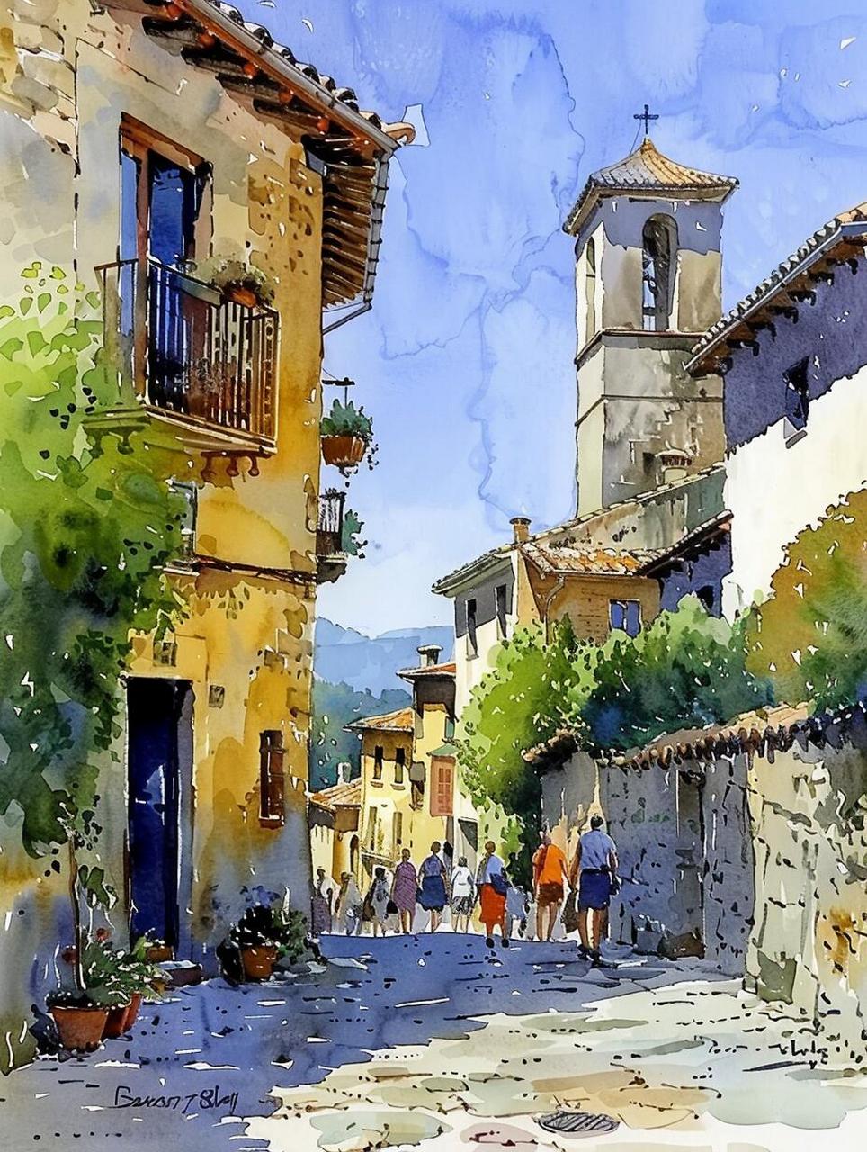 ai水彩|小城街景