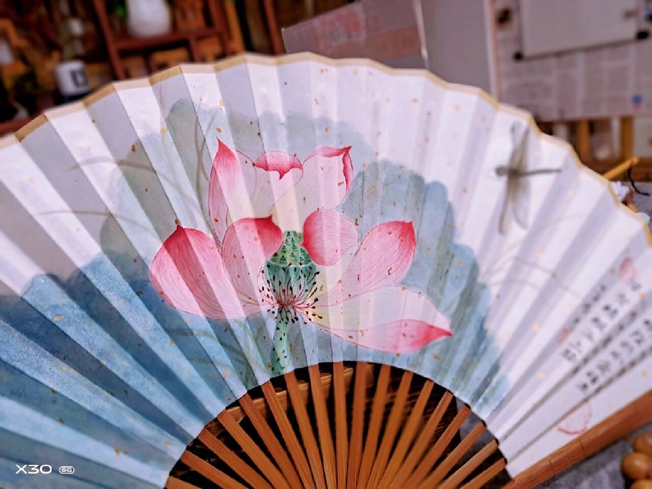 手绘折扇～荷花