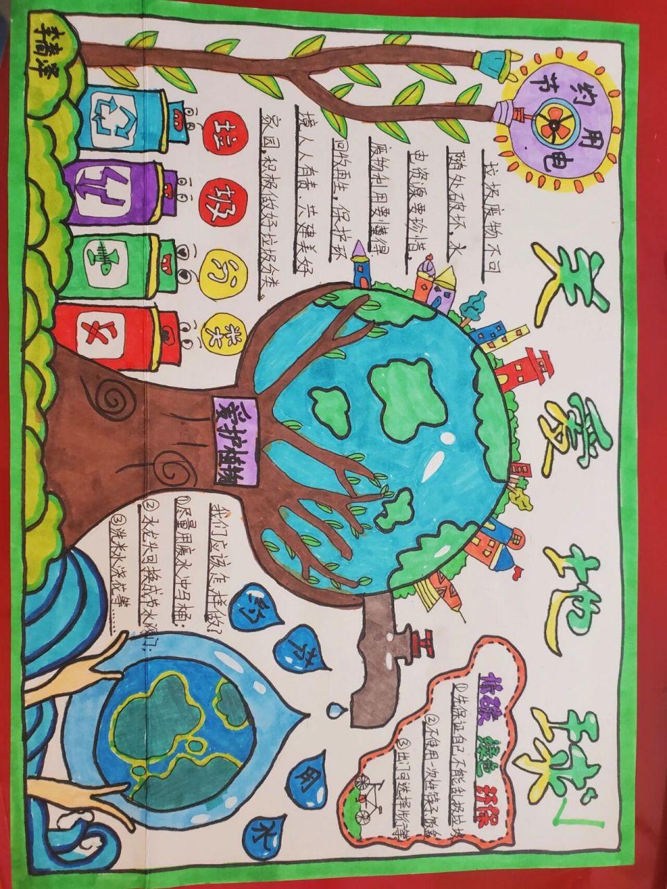 关爱地球 节约用水用电 环保低碳 手抄报