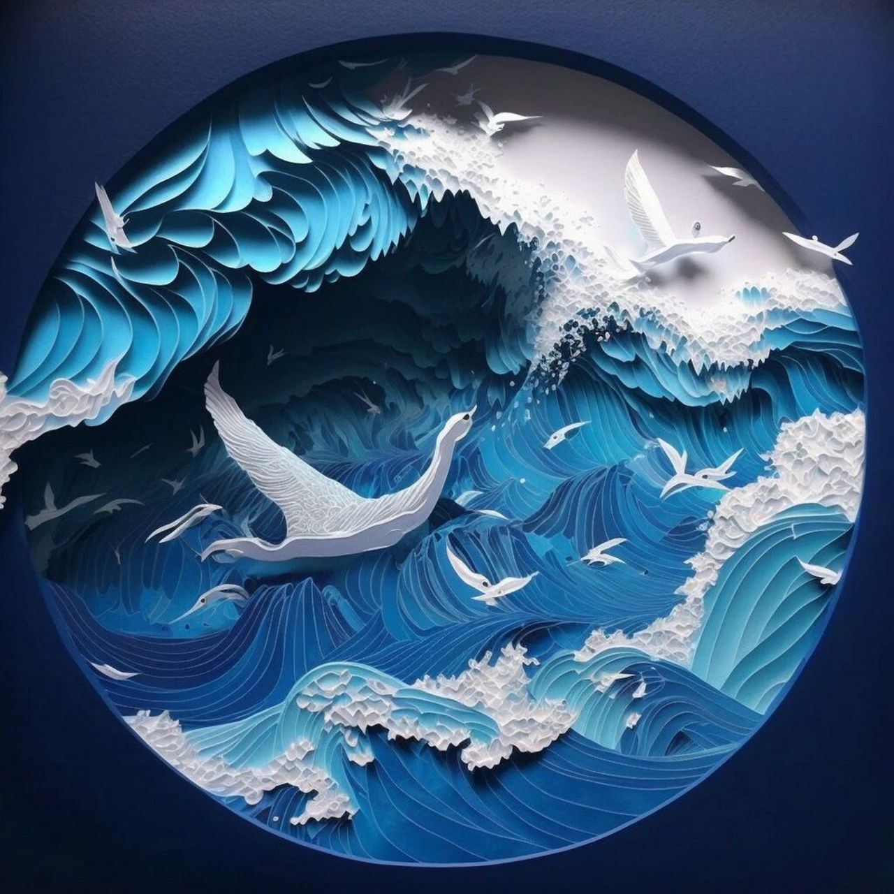 剪纸风-用ai 演绎【精卫填海】          具体生成教程见主页笔记