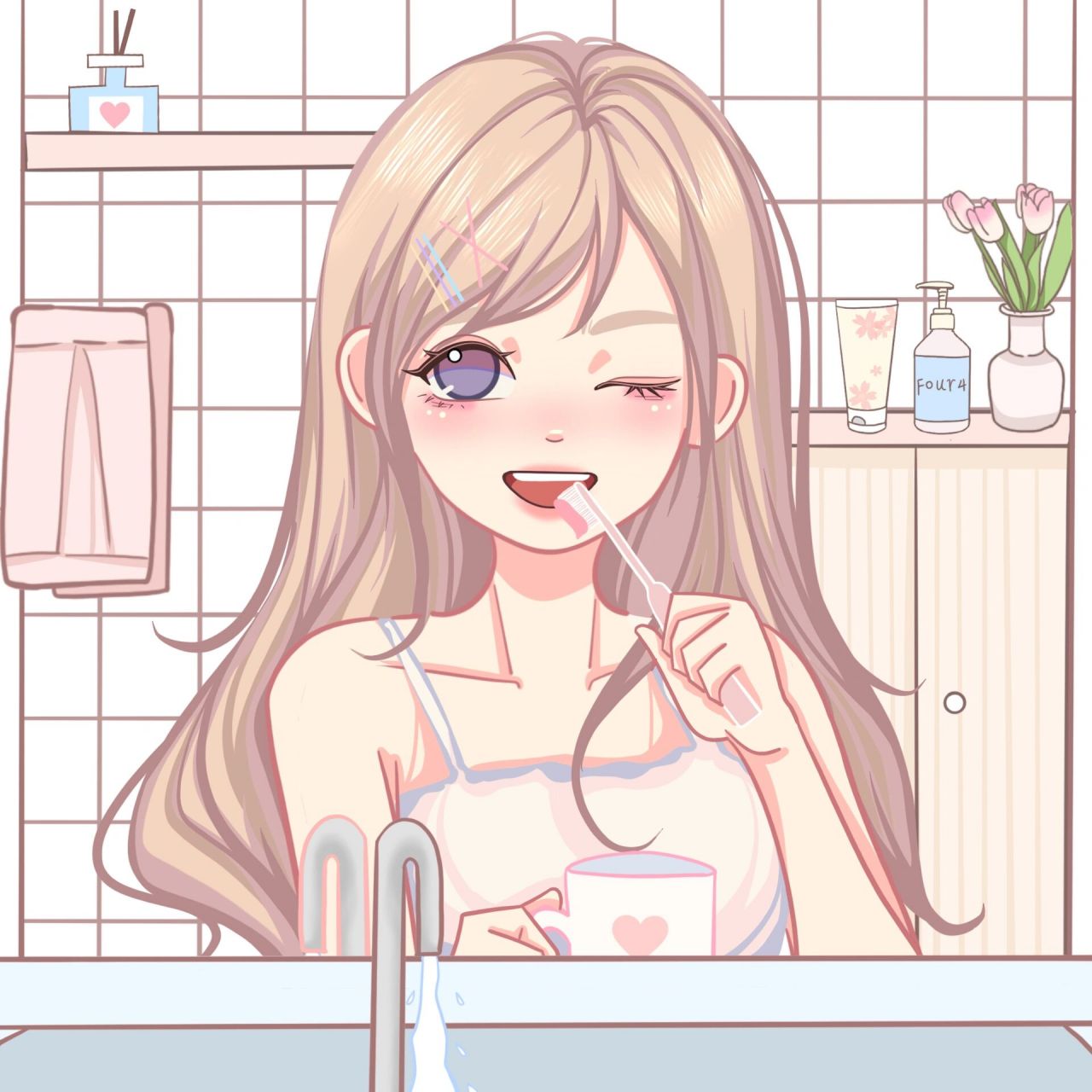 情侣头像|甜甜的恋爱从清晨一起刷牙开始! 你用蓝毛巾!我用粉毛巾!