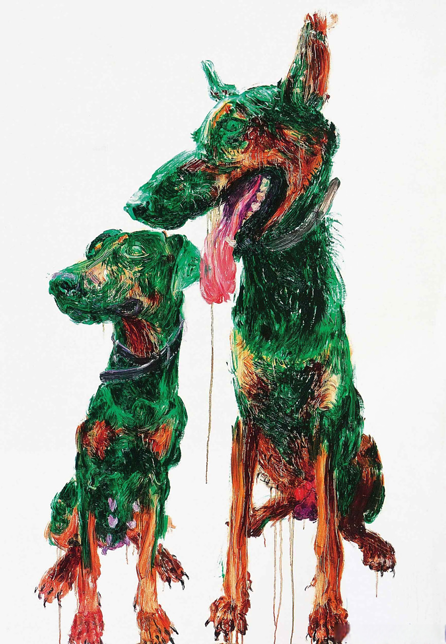 周春芽绿狗系列油画