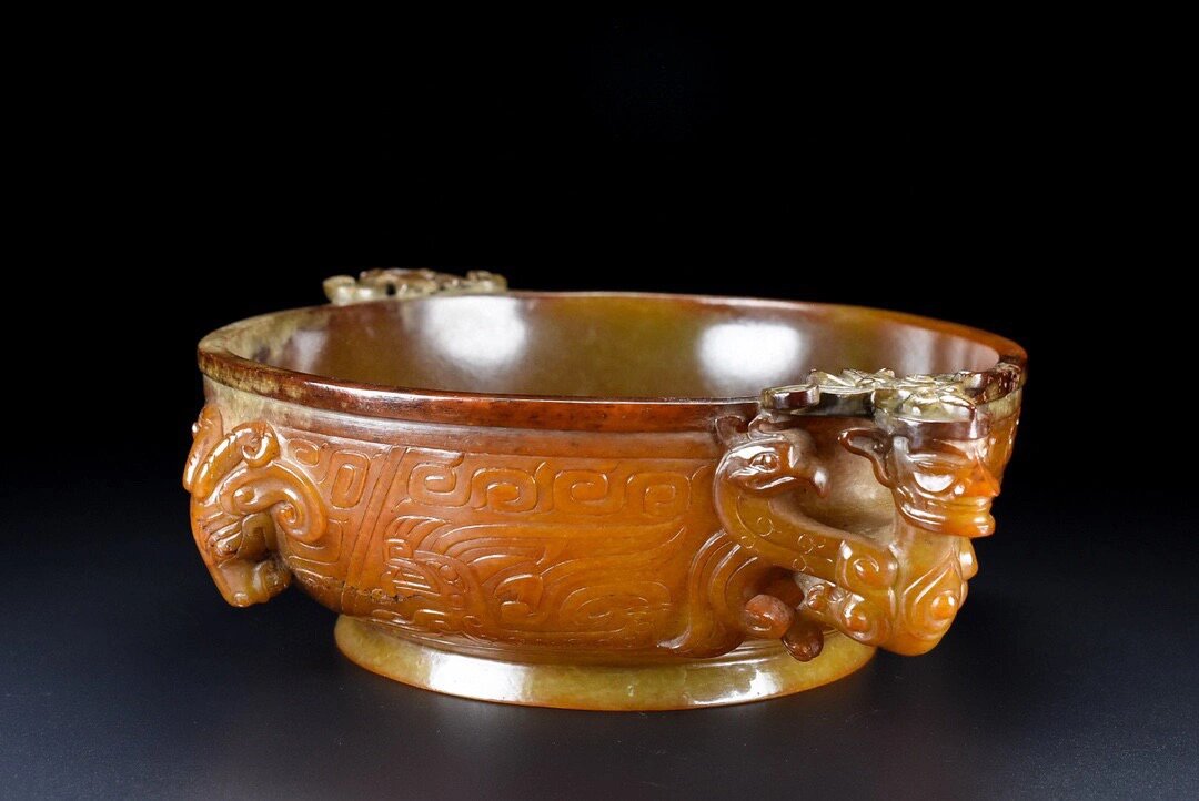 古玉老玉生坑黄沁土沁商代神人羊首盘 古玉老玉生坑黄沁土沁商代神人