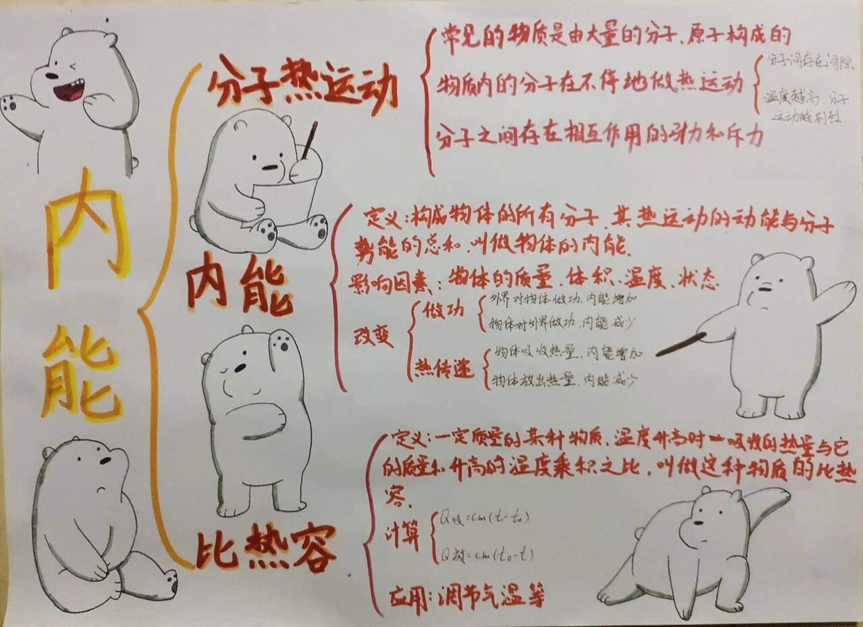 初三物理第十三章内能思维导图 最近很喜欢白熊,就顺便画了份寒假作业