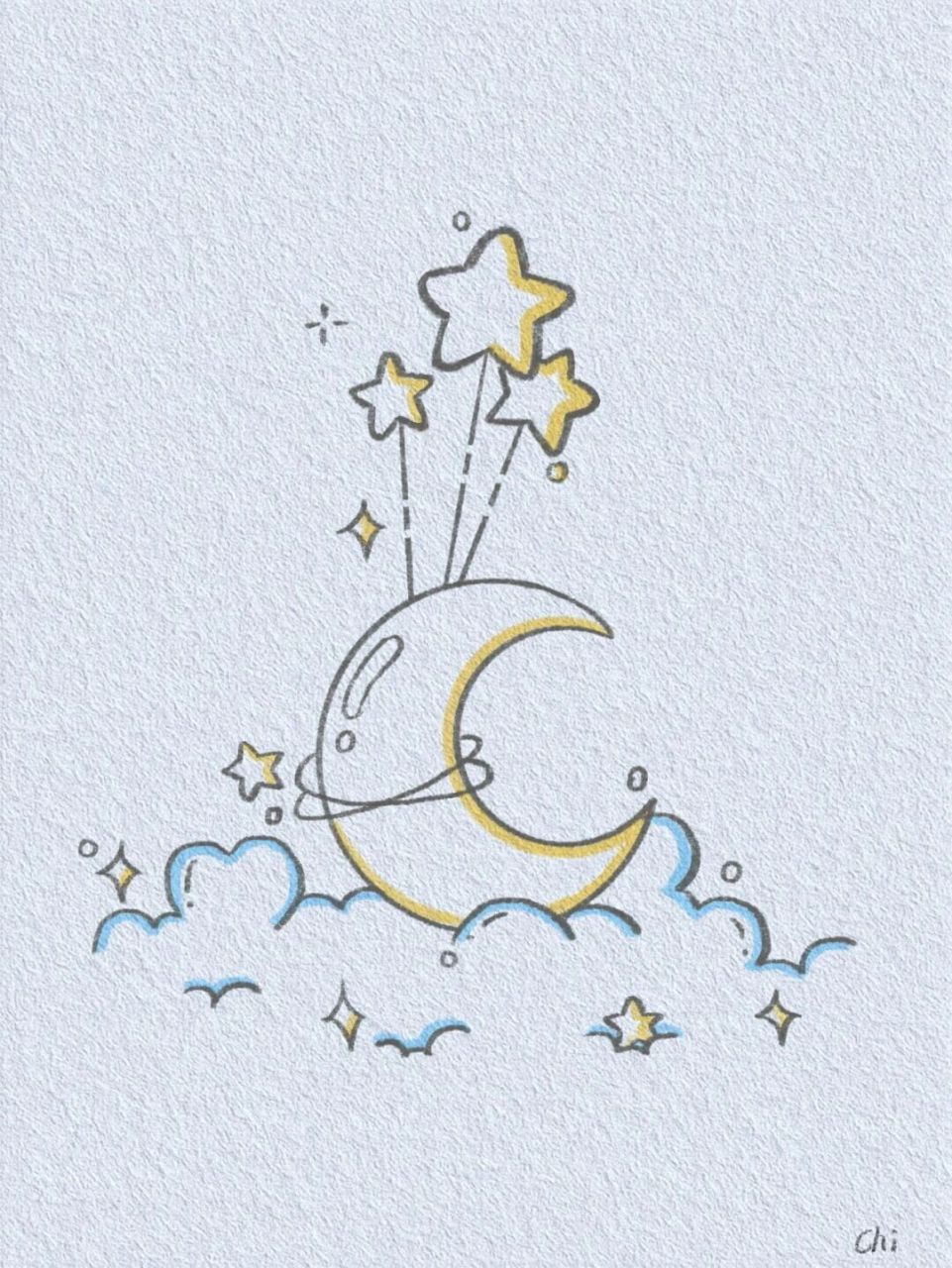 夜晚的星星月亮简笔画图片