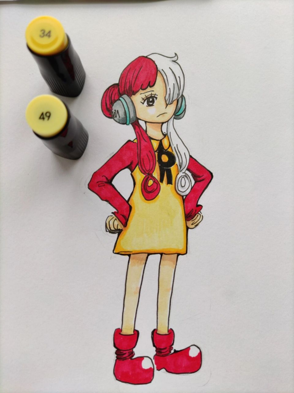 海贼王‖乌塔 手绘附过程 1.勾线:樱花0.35mm 2.