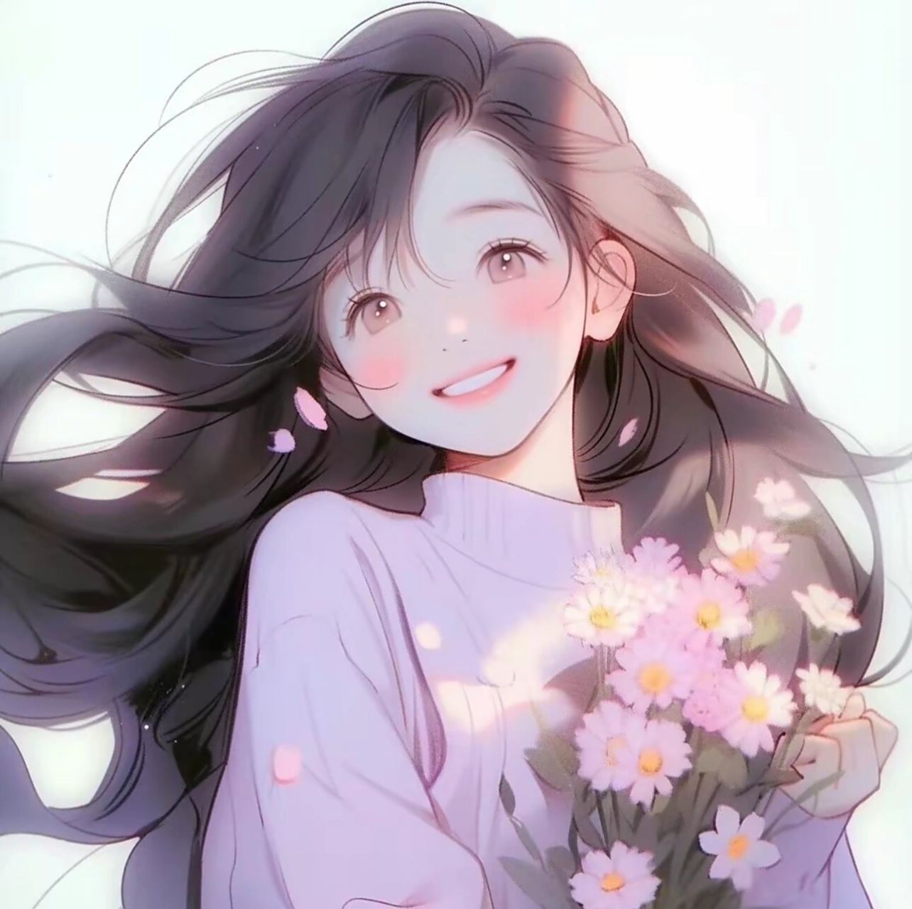 头像|捧花少女 爱笑的女孩运气不会差