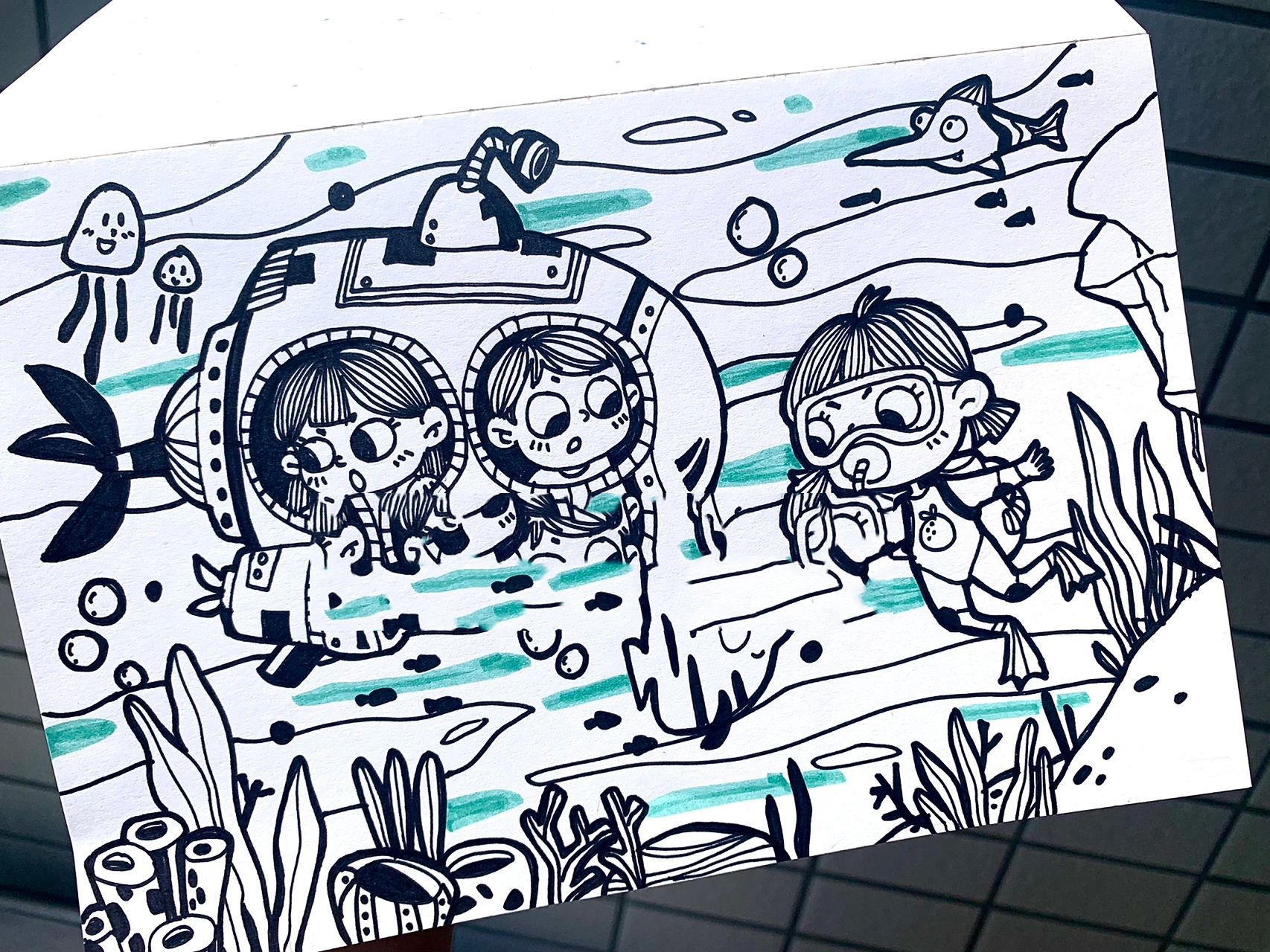 橘子零基础手绘|海底两万里|简笔画|儿童 海底两万里有啥呢?