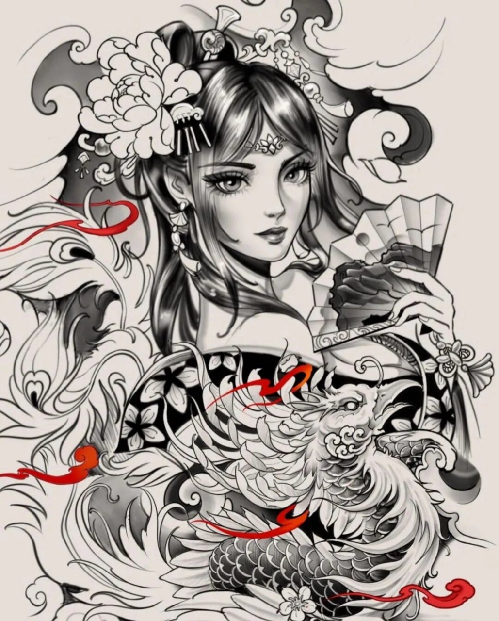 武士手稿‖花臂7815 花臂手稿图 艺妓文身7815 #花臂纹身